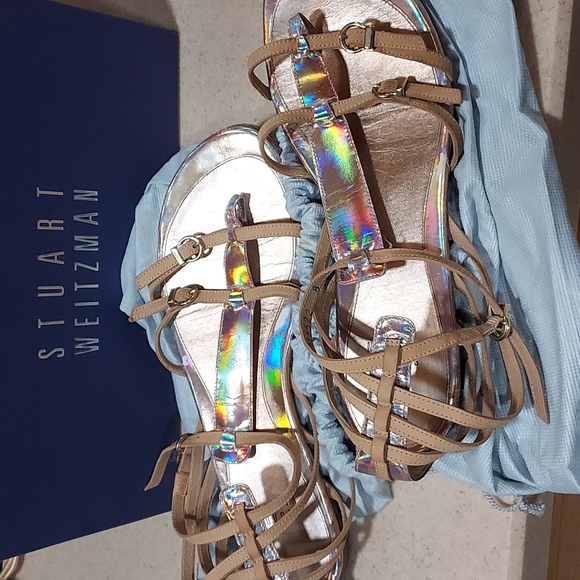 Stuart Weitzman Shoes - Rose Gold Iridescent Elegant Flat Sandals